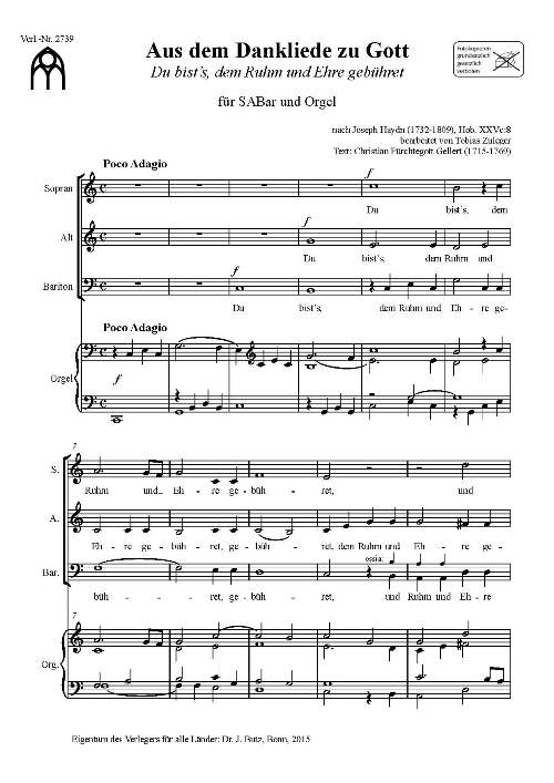 Aus dem Dankliede zu Gott / Du bists, dem Ruhm und Ehre gebhret - hier klicken